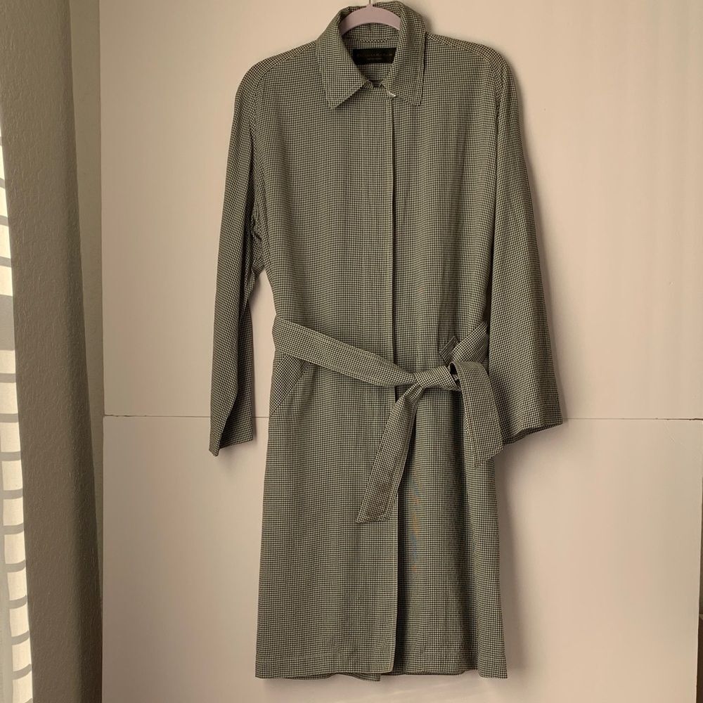 Donna Karan New York Women's Lightweight Plaid Belted Trench Coat Size M